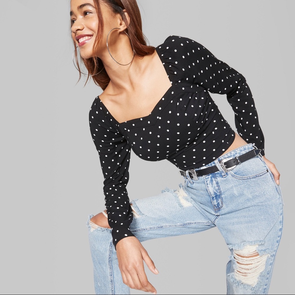 Honey Fable Black polka dot crop top